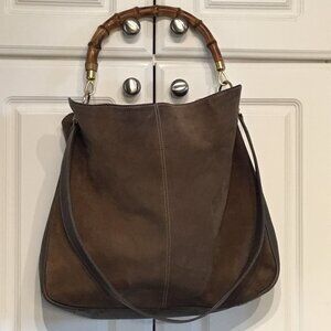 Vintage Gucci Bamboo Handle Brown Leather Hobo Bag